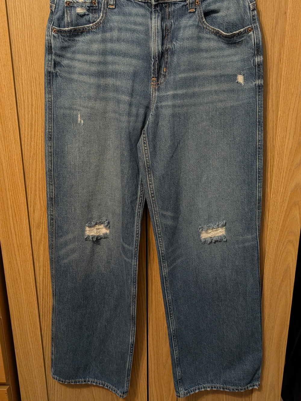 GAP Distressed Medium Blue Straight-Leg Jeans